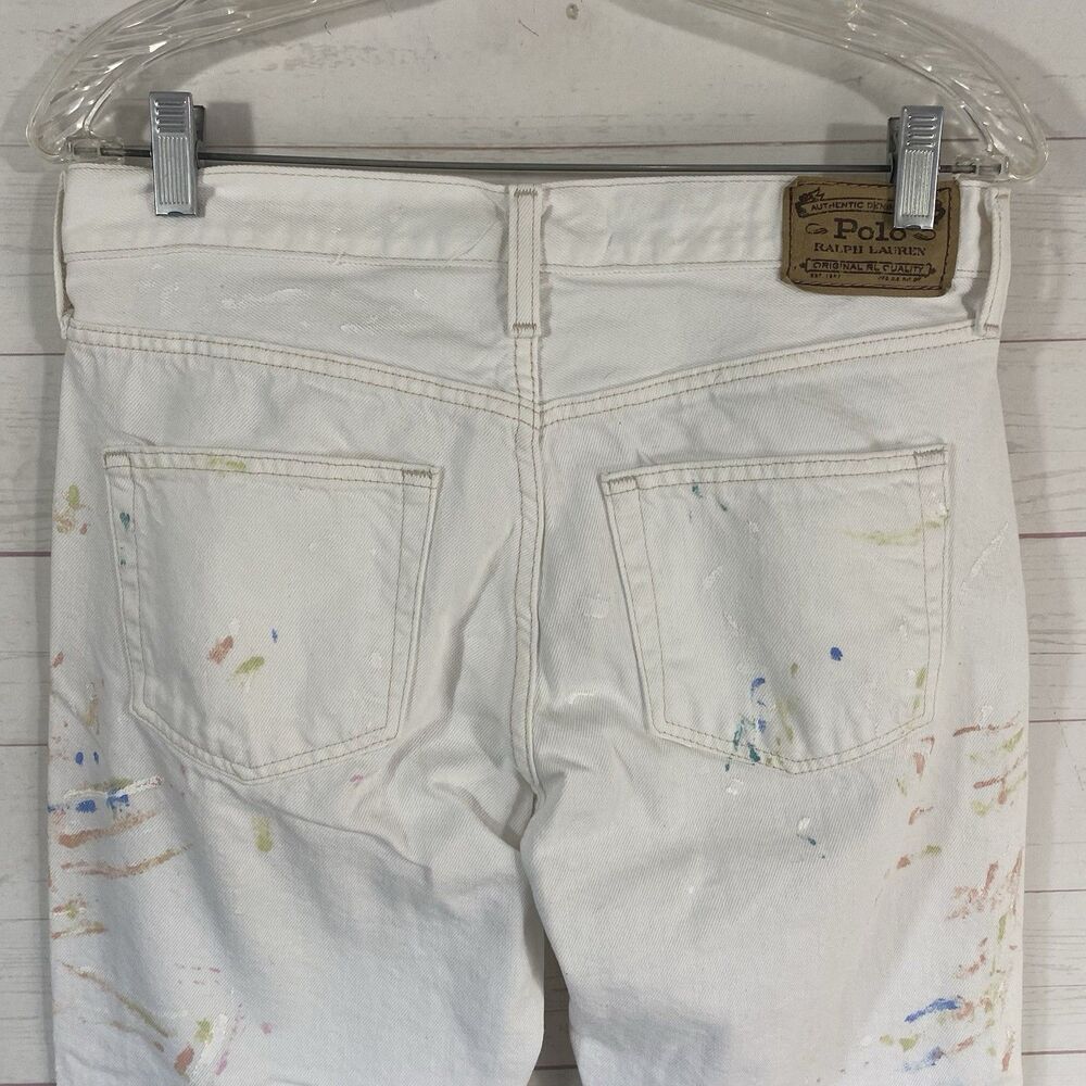 Polo Ralph Lauren Womens Avery Boyfriend Crop Paint Splatter Jeans Sz 27 White - Picture 4 of 14
